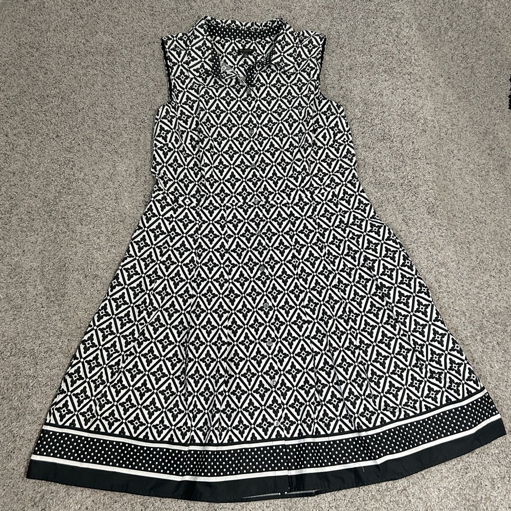 Talbots Black & White Cotton A-Line Dress with Pleats and Pockets size 16